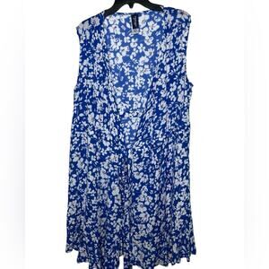 Swimsuits For All Coverup Dress Blue White Floral Sleeveless Tunic Plus 14/16